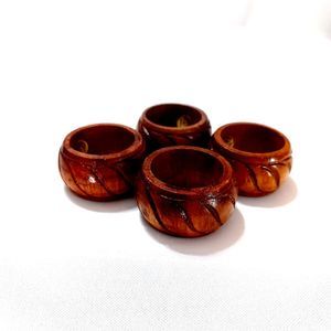 Vintage Hand Carved Teakwood Napkin Rings Made in Philippines (Set of 4)